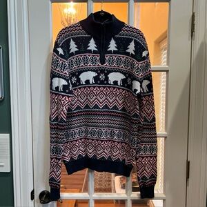 Aspen Fair Isle Polar Bear Holiday 1/4 Zip Knit Sweater Mens Size L Outdoors